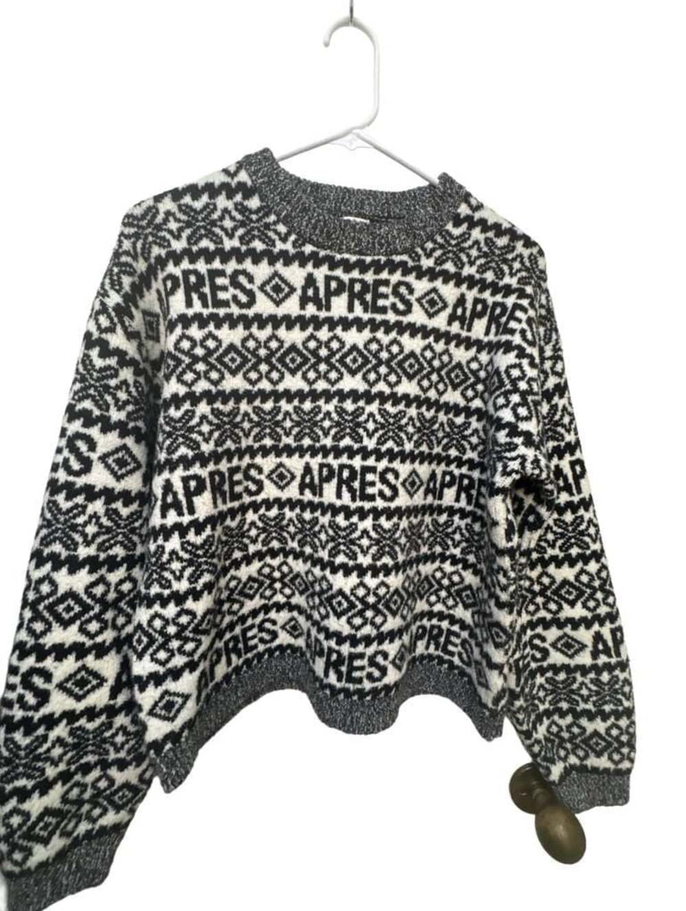 A New Day Black and White Fair Isle Apres Ski Pattern Crewneck Sweater Size M